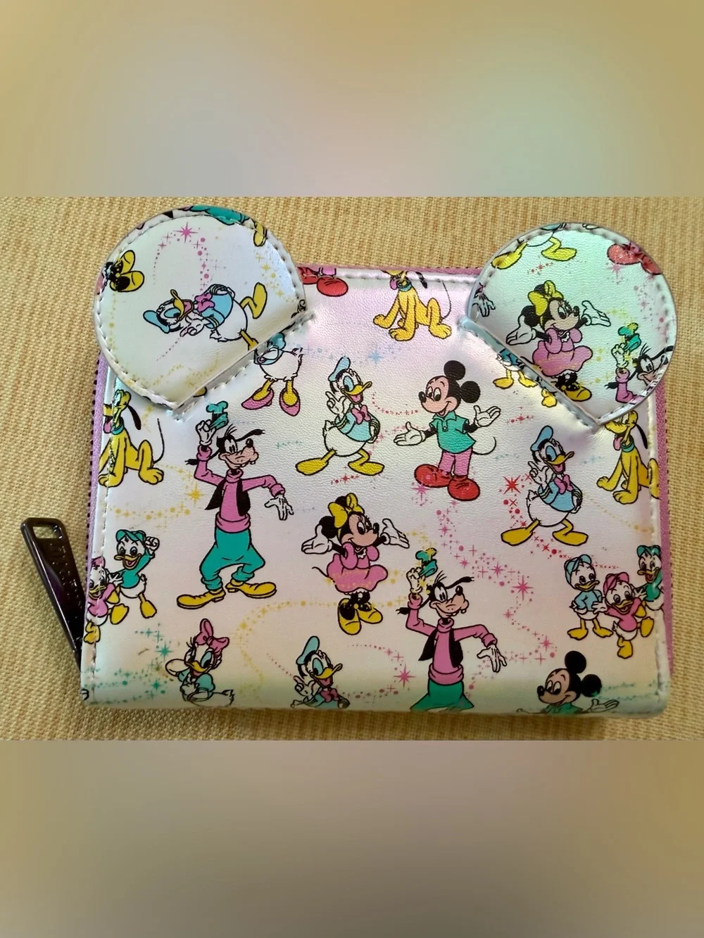Loungefly Disney Mickey & Friends Zip Around Wallet Pastel Print EUC